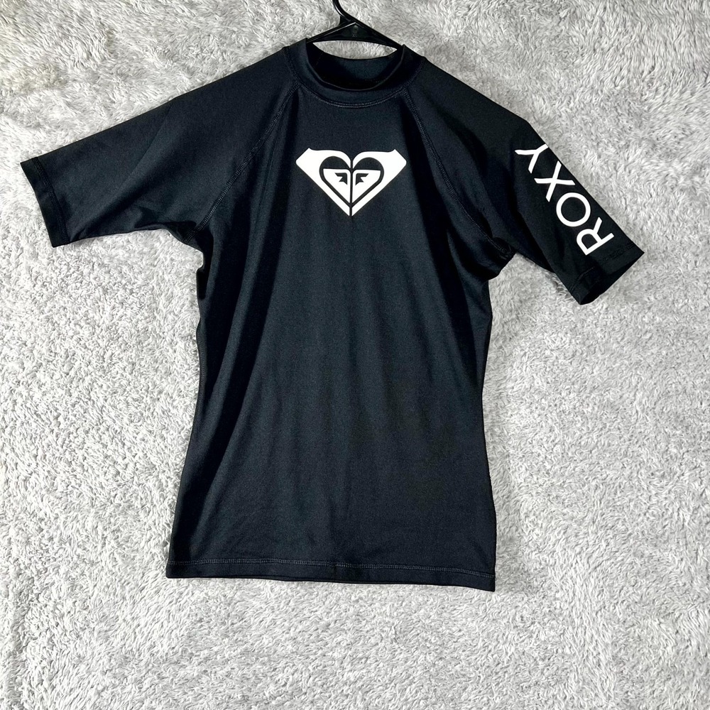 Roxy Whole Hearted Rash Vest Womens Medium Black Raglan Sleeve Soft Resistant